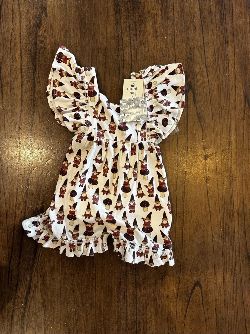 NWT Kate Quinn Gnome Mushroom Ruffle Romper 18-24M Organic Cotton